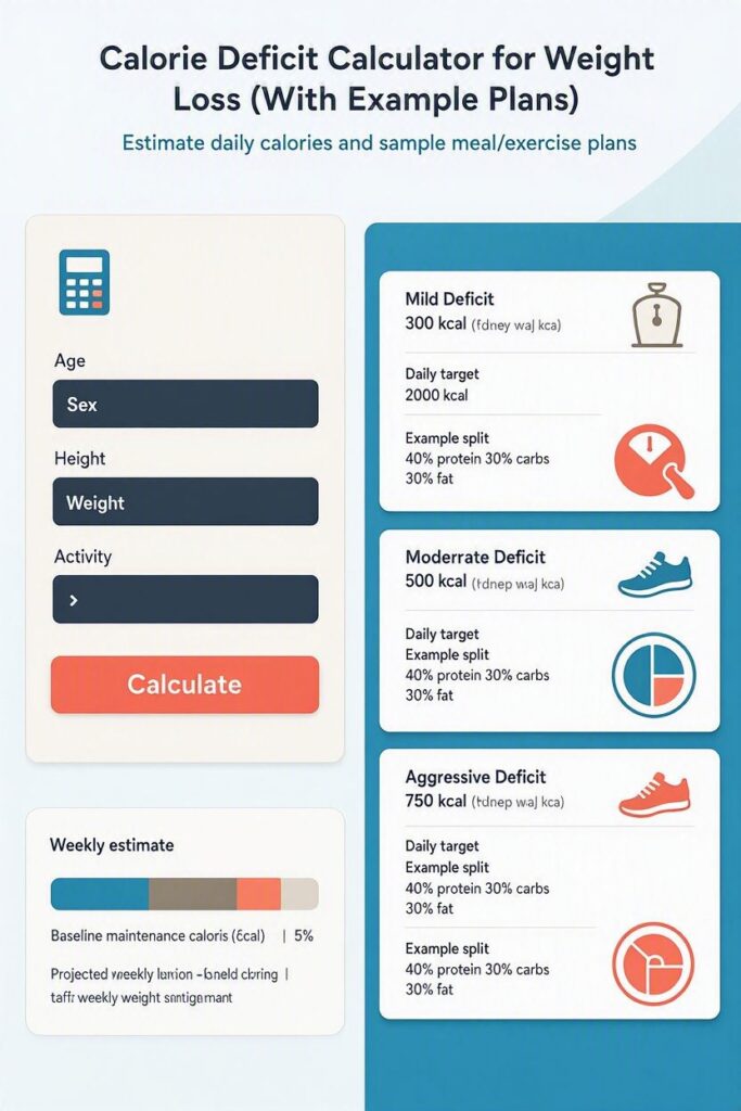 Calorie Deficit Calculator for Weight Loss (With Example Plans)