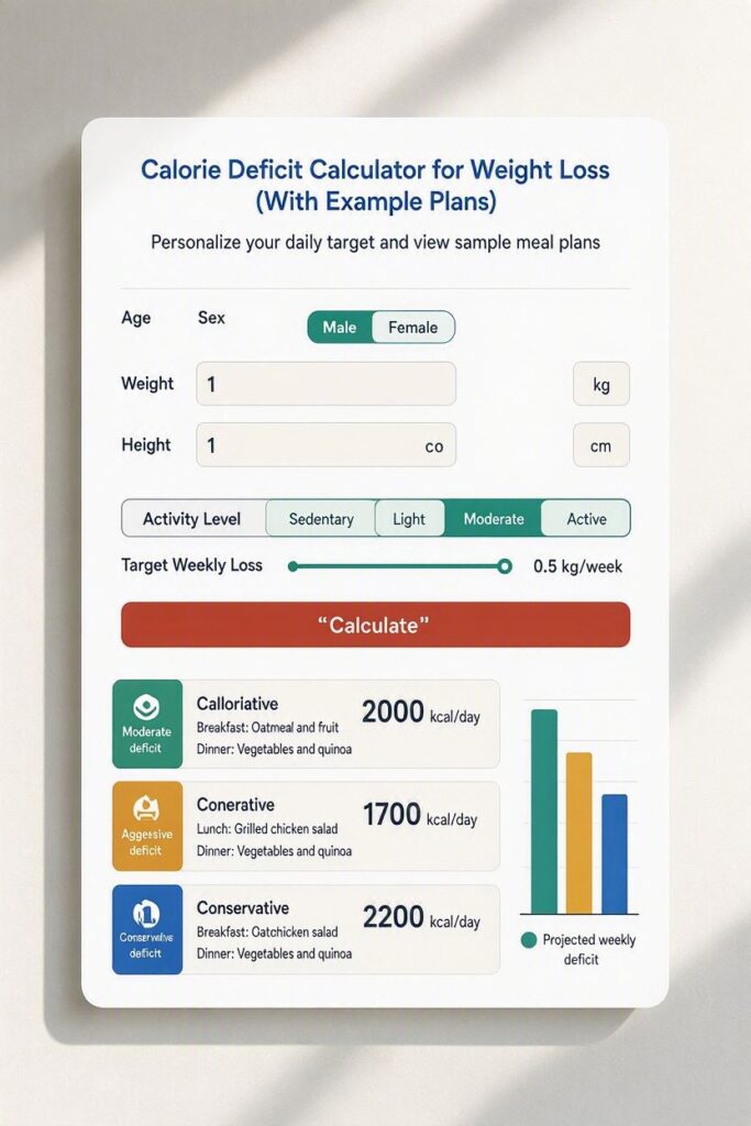 Calorie Deficit Calculator for Weight Loss (With Example Plans)