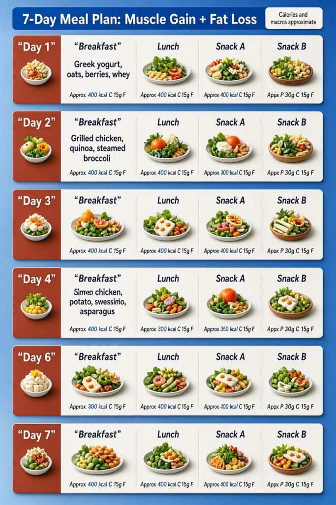 7-Day Meal Plan for Muscle Gain and Fat Loss