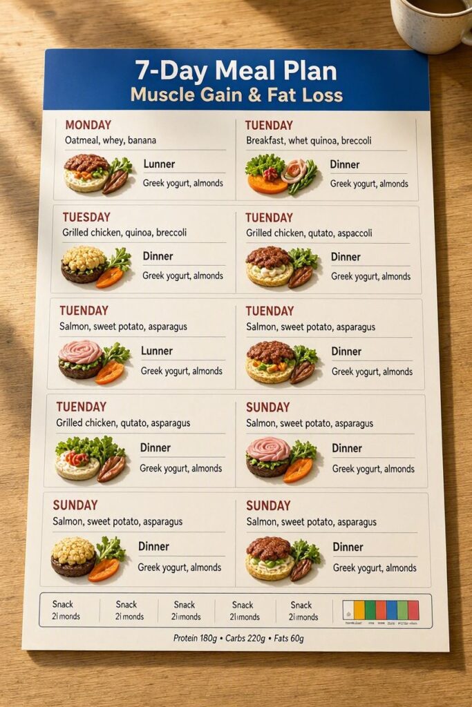 7-Day Meal Plan for Muscle Gain and Fat Loss